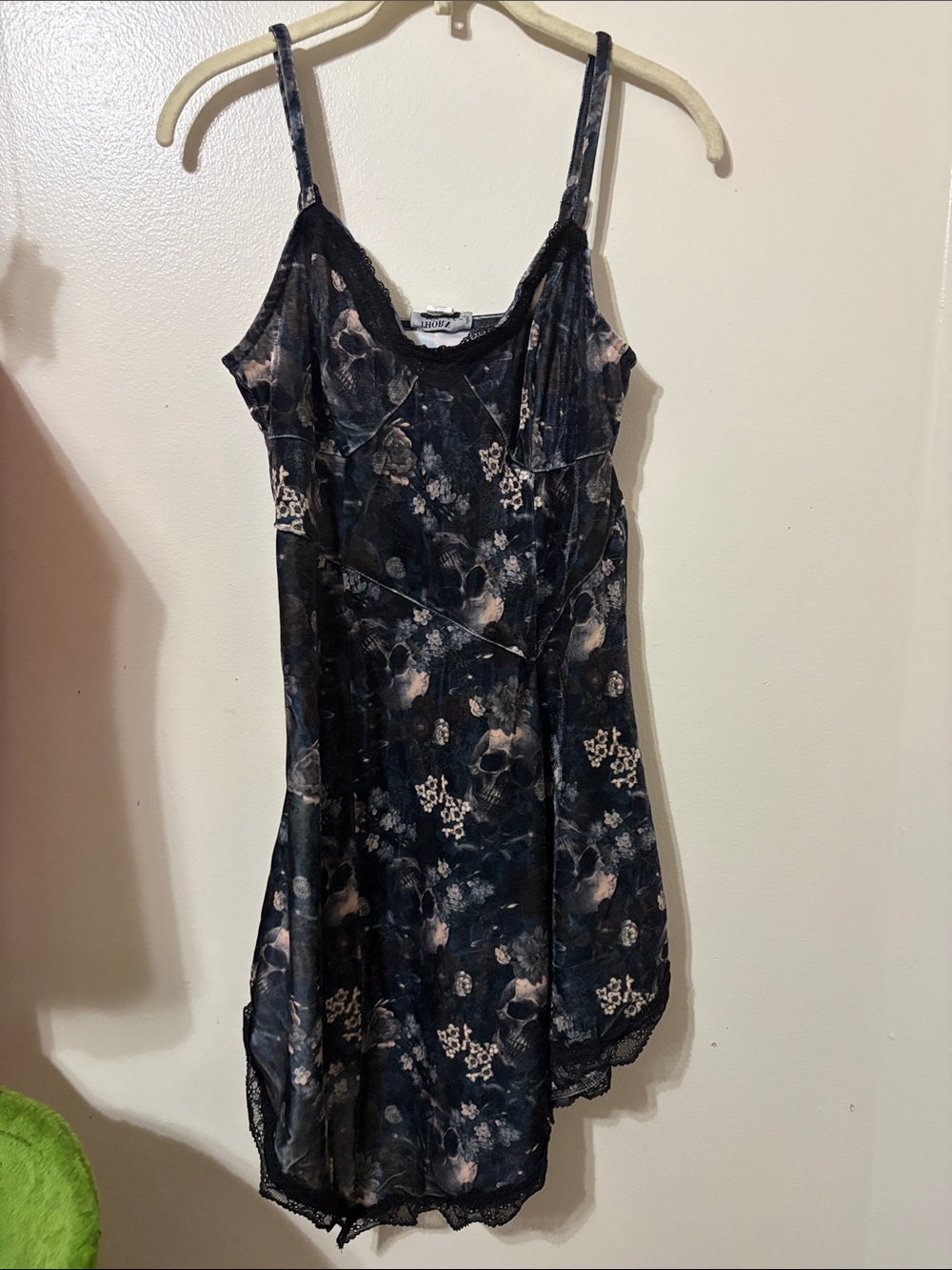 Hot Topic Black Floral Slip Dress with Cream Accents